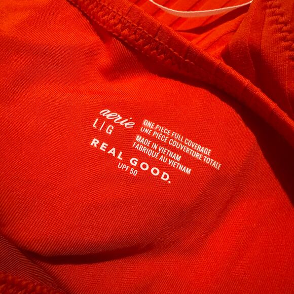 NWT Aerie Wide Rib Cut Out Ring One Piece Swimsuit Red L Monokini - Picture 6 of 8